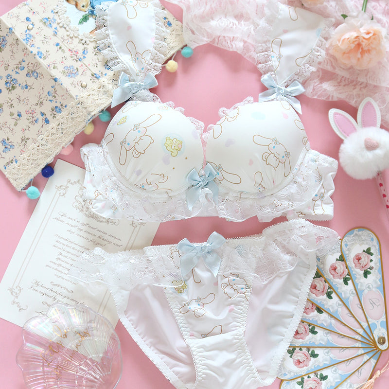 Japanese cute cartoon ears shoulder strap underwire gather bra set