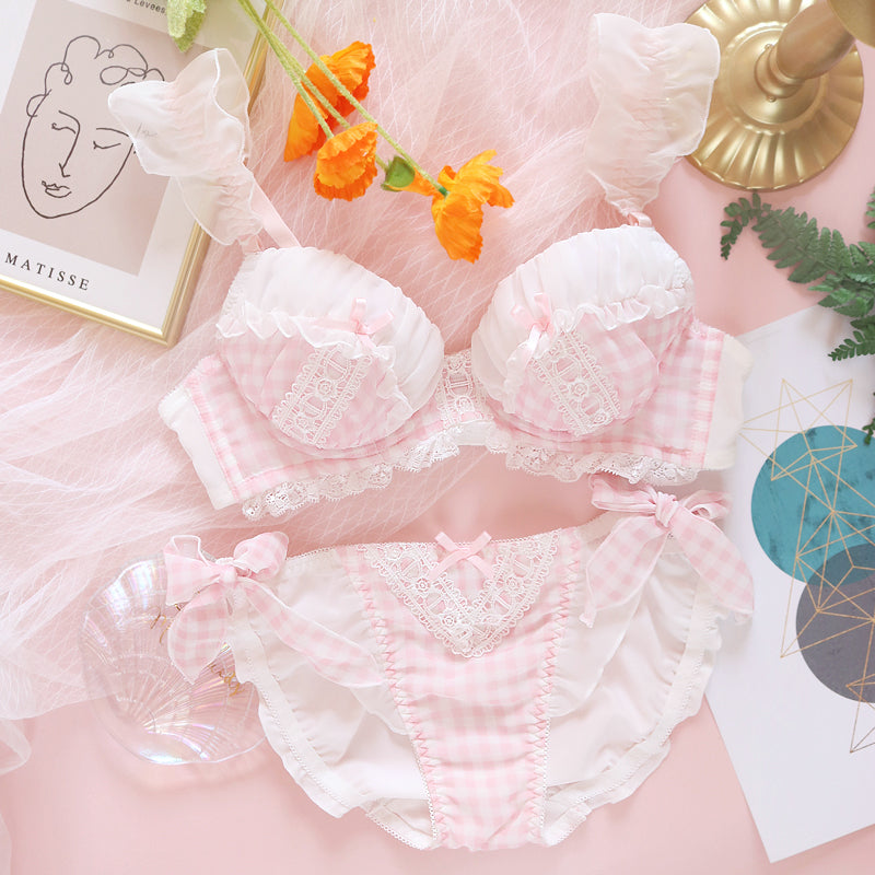 Japanese sweet and sexy cute loli check underwire bra set