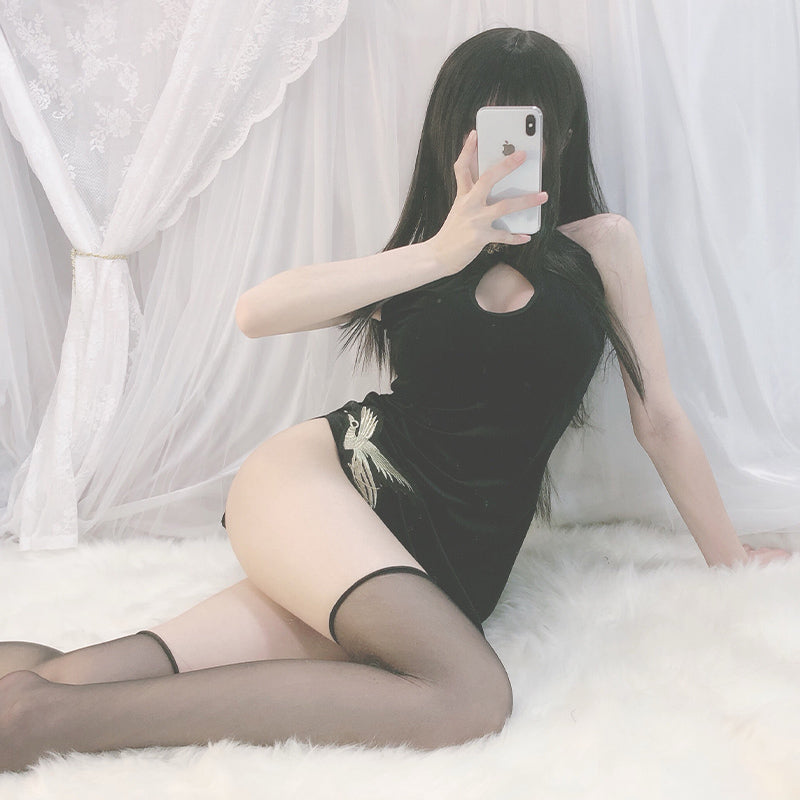 Japanese Anime Game Kawaii Lolita Gothic Maid Lingerie - Cat Keyhole Swan