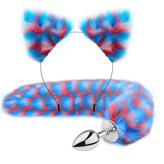 Colorful Anime Sexy Cat Ear Headband Butt Plug Tail Set