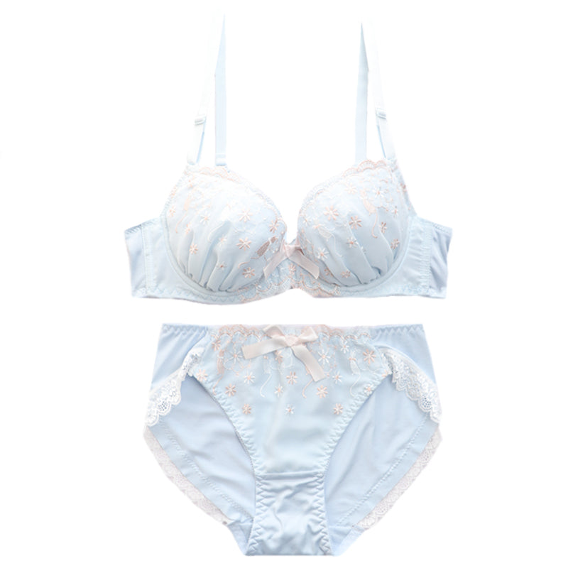 Pastel Pink Ruffle Lace Girly Dot Flower Sweetie Heart Bra Set