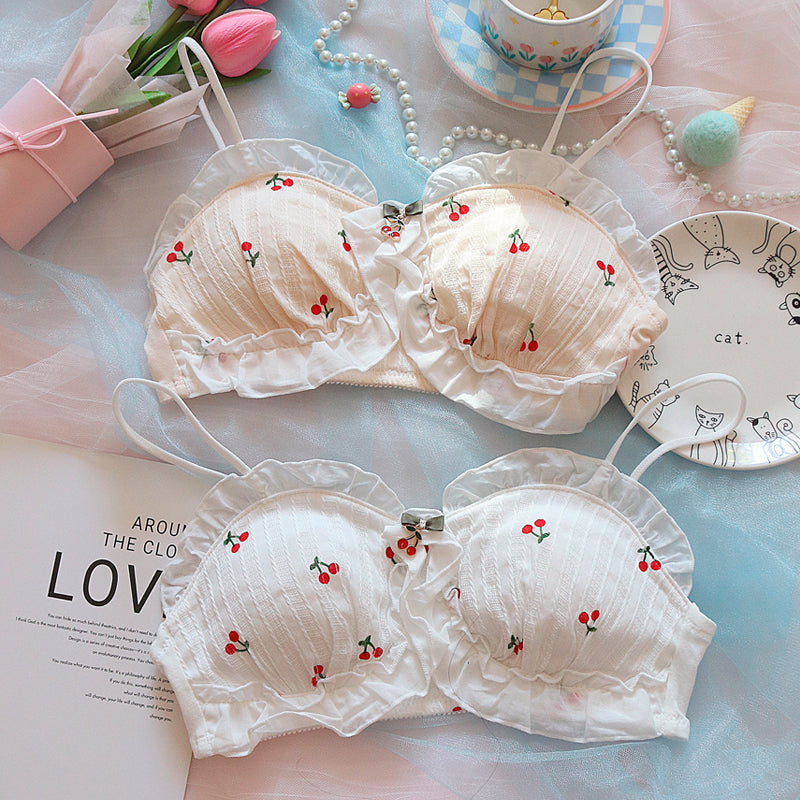 Pink Ruffle Pastel Lover Cute Cherry Baby Bralette Set