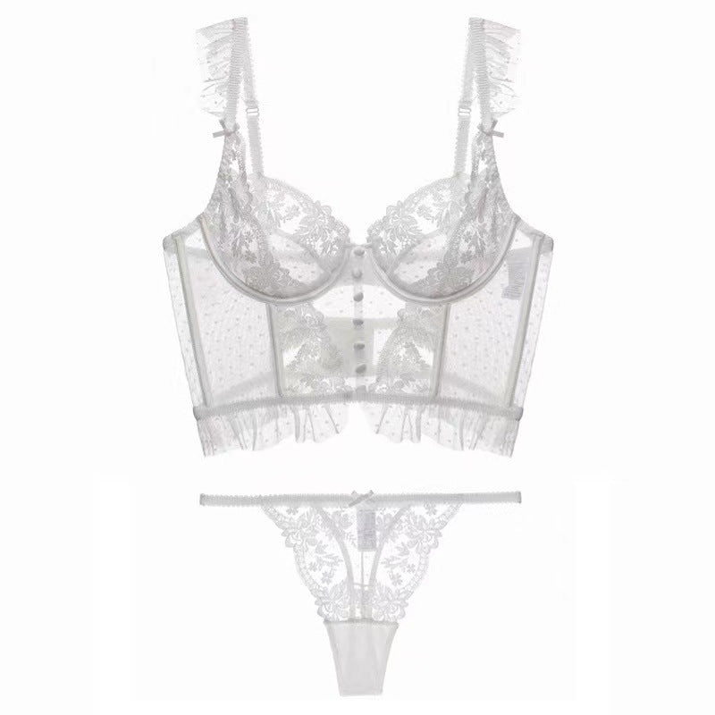 Sexy Lace Sheer Flower White Cami Set