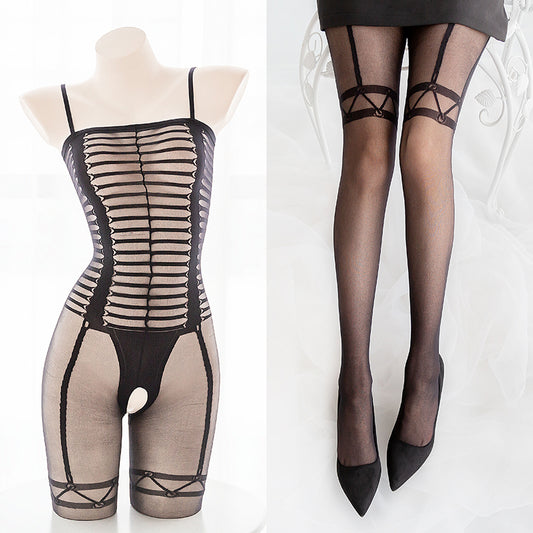 Slash Hole Sexy Mesh Sheer Full Body Bondage Fishnet Body Stocking