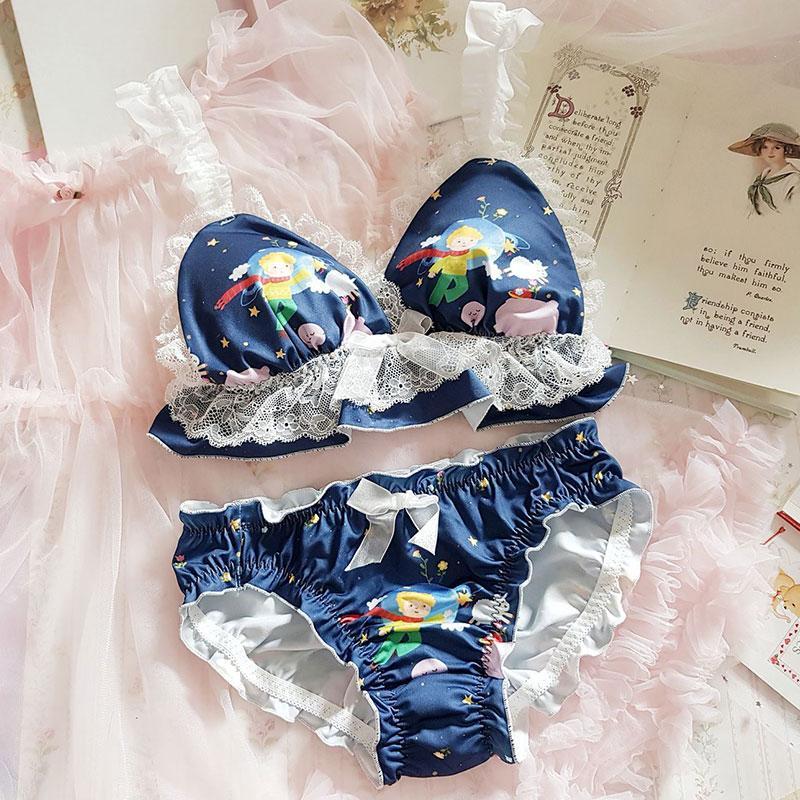Japanese soft sister girl literary little prince cute Lolita no steel ring bra set