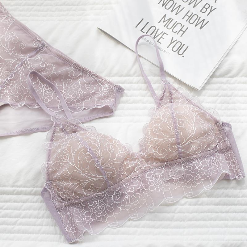 bralette French lace ins wind no steel ring beautiful back bra set