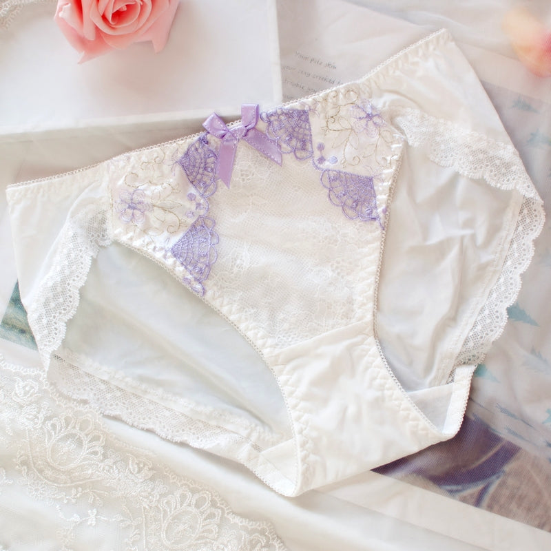 Japanese Dot Flower White Lace Wirefree Cute Sweet Bras And Panty Set