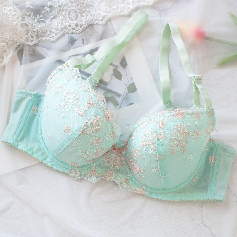 Japanese Spring Flower Blossom Cute Sweetie Push Up Bra Set