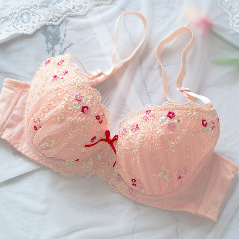 Orange Japanese Spring Flower Comfy Cute Sweetie  Bra Set