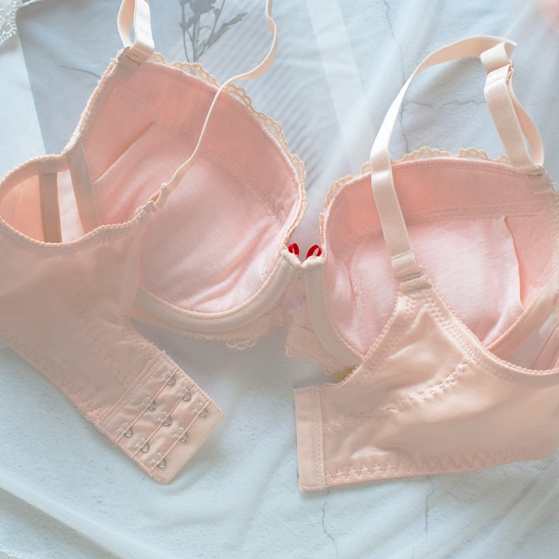 Orange Japanese Spring Flower Comfy Cute Sweetie  Bra Set