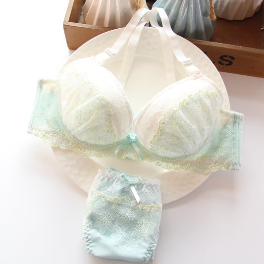Girly Dot Flower Lace Sweetie Heart Wave Trim BH-Set 