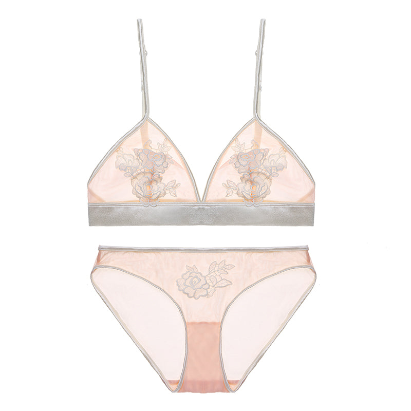 Sheer Mesh Lace Floral Embroidered Bra & Panty Sets
