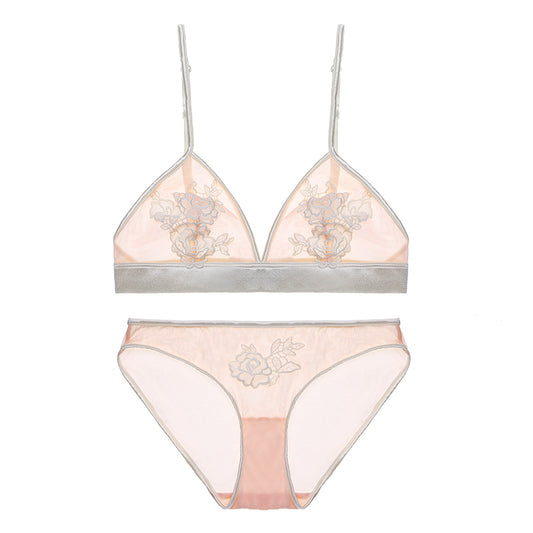 Sheer Mesh Lace Floral Embroidered Bra & Panty Sets