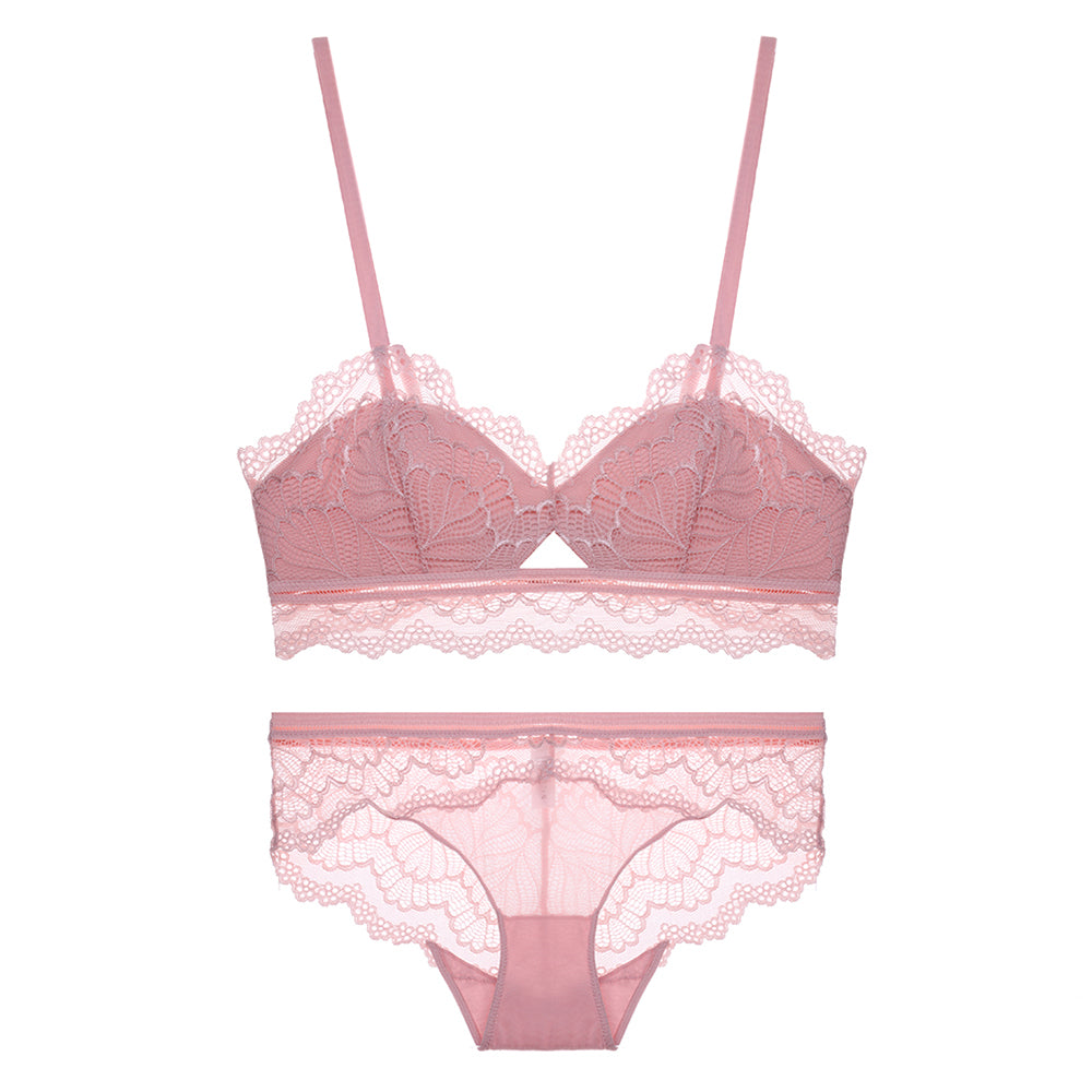 Bequemes Bralette-Set aus japanischer Spitze mit weichen Körbchen von Just Pink 