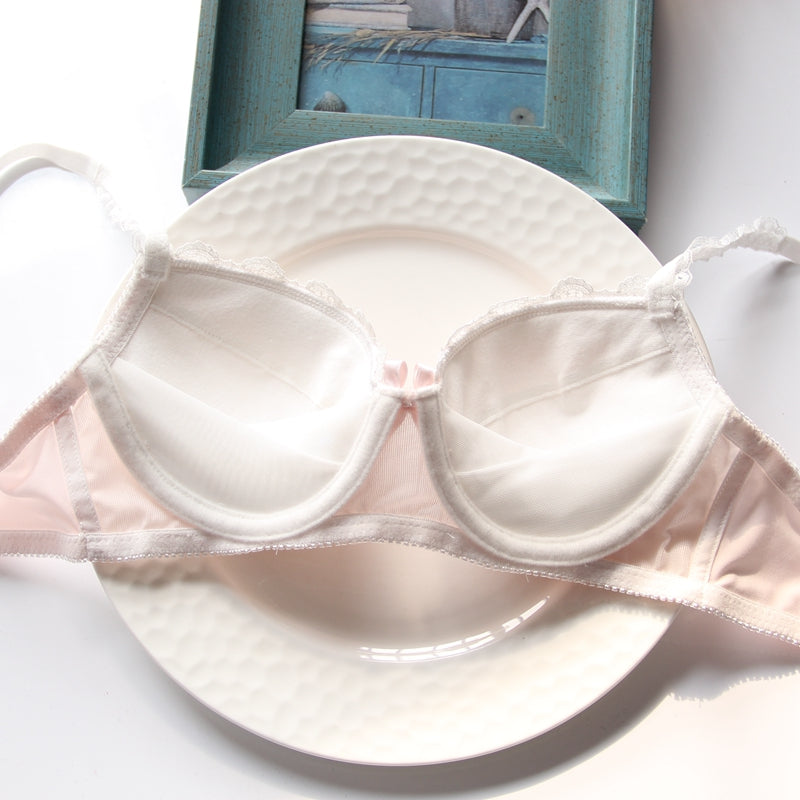 Japanese Dot Flower White Lace Wirefree Cute Sweet Bras And Panty Set