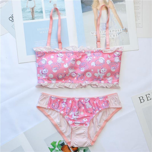 Cartoon Printed Japanese Kawaii Comfy Cute Sweetie Baby Tube Top Lingerie Set
