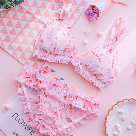 Pink Cartoon Pastel Lover Cute Sweetie Baby Bralette Set