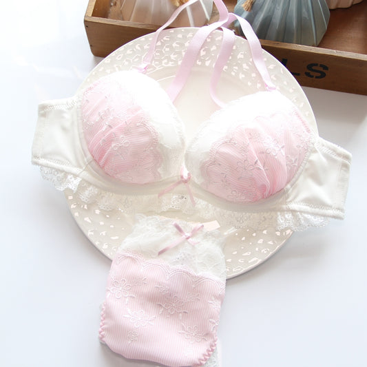 Just Love You Pink Candy Color Floral Japanese Cute Sweet Bras And Panty Set