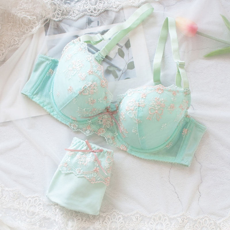 Japanese Spring Flower Blossom Cute Sweetie Push Up Bra Set