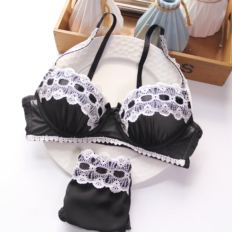 Japanese Dot Flower White Lace Wirefree Cute Sweet Bras And Panty Set