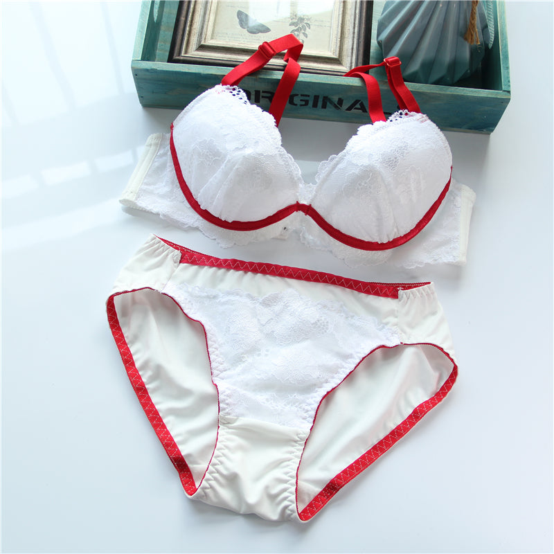 Girly Dot Flower Lace Sweetie Heart Wave Trimmed Bra Set