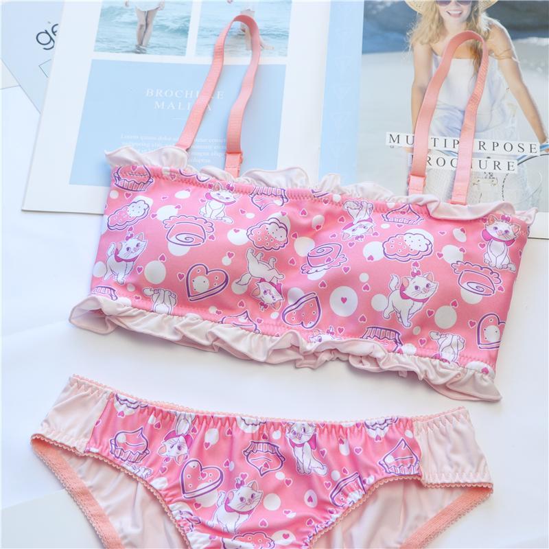 Cartoon Printed Japanese Kawaii Comfy Cute Sweetie Baby Tube Top Lingerie Set