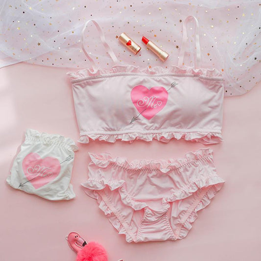 Japanese Cat Kawaii Comfy Cute Sweetie Heart Tube Top Lingerie Set