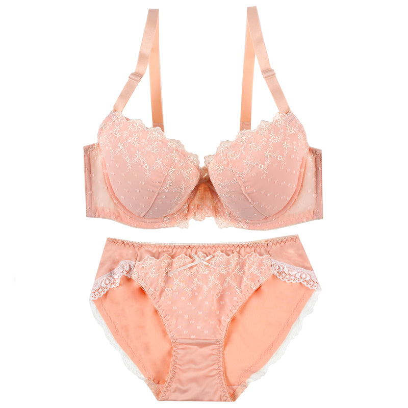 Orange Japanese Spring Flower Comfy Cute Sweetie  Bra Set