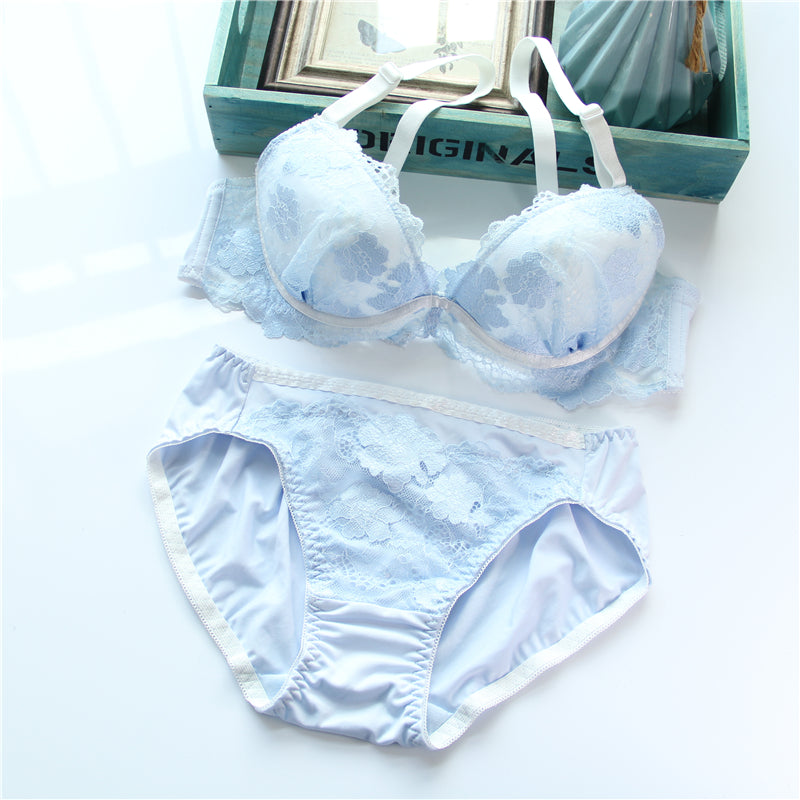 Girly Dot Flower Lace Sweetie Heart Wave Trimmed Bra Set