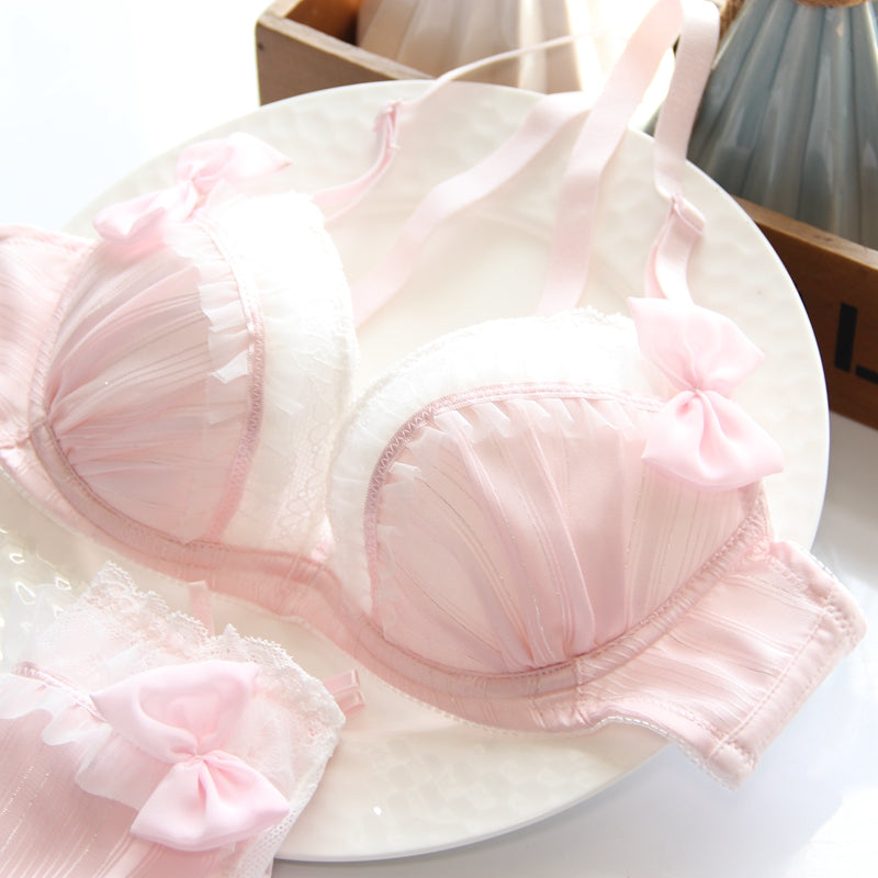 Sweetie Honey Bow Pink Kawaii Candy Color Bra Set