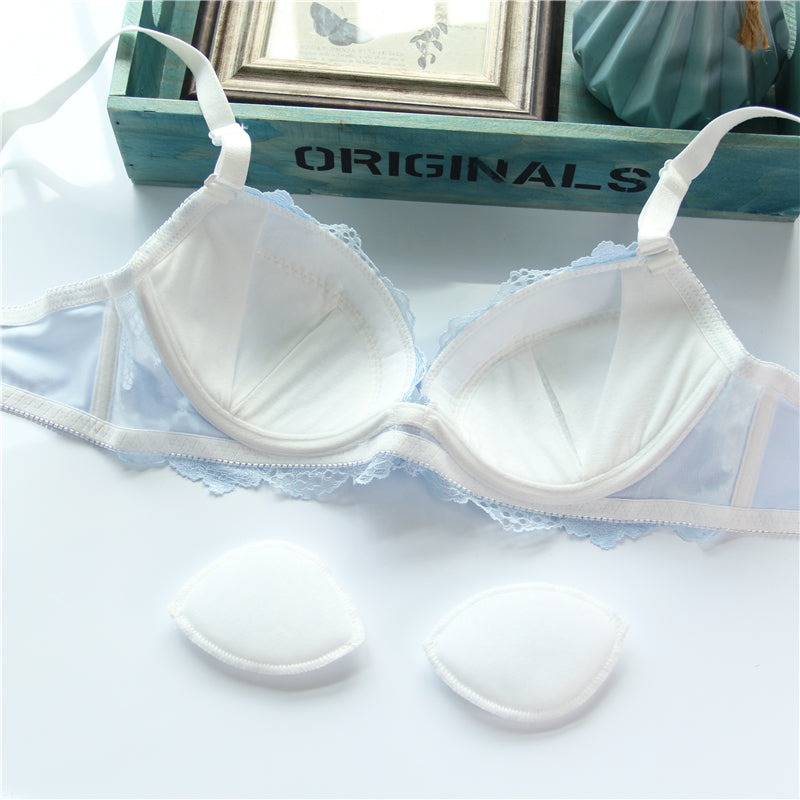 Girly Dot Flower Lace Sweetie Heart Wave Trimmed Bra Set