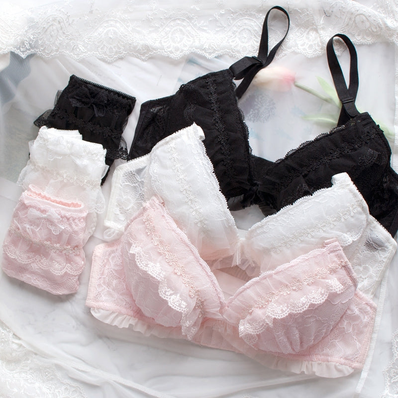 Japanese Dot Flower White Lace To Love Cute Sweet Bras And Panty Set