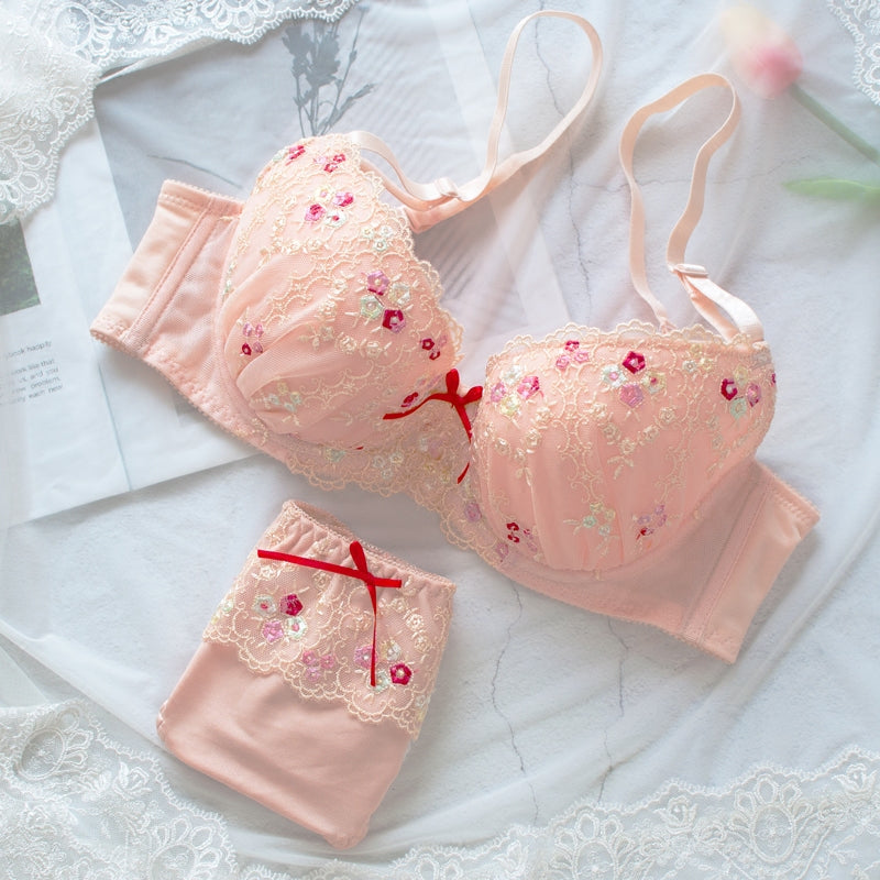 Orange Japanese Spring Flower Comfy Cute Sweetie  Bra Set