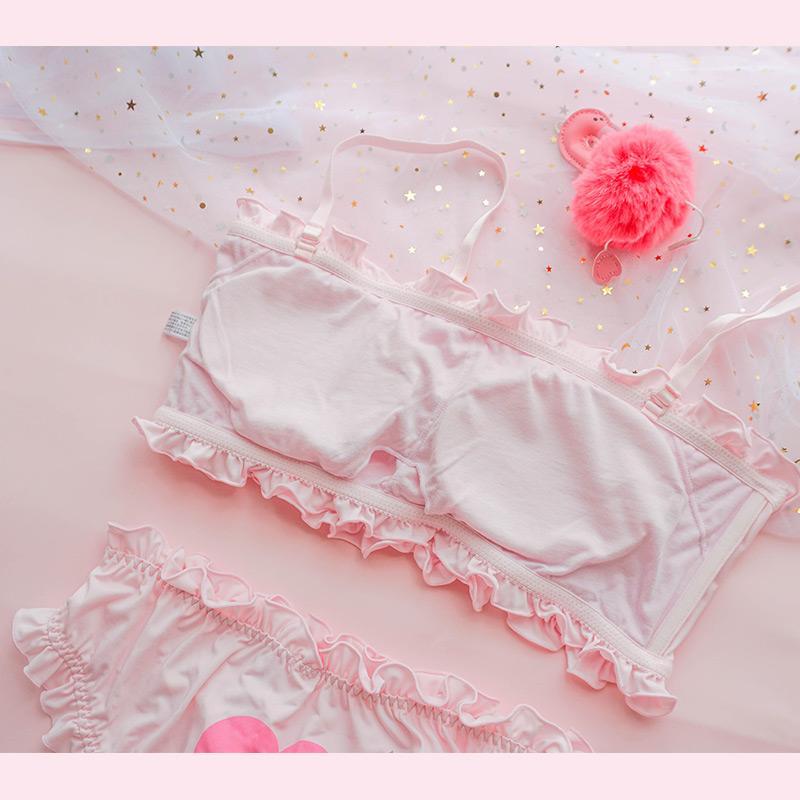 Japanese Cat Kawaii Comfy Cute Sweetie Heart Tube Top Lingerie Set
