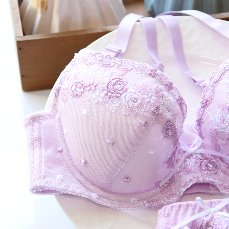 Just Love You Purple Candy Color Floral Japanese Cute Sweet Bras And Panty Set