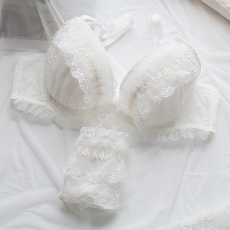 Japanese Dot Flower White Lace To Love Cute Sweet Bras And Panty Set