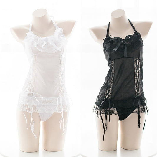 Japanese School Girl Ribbon Chiffon Sexy Kawaii Ruffle Anime Sheer Lingerie