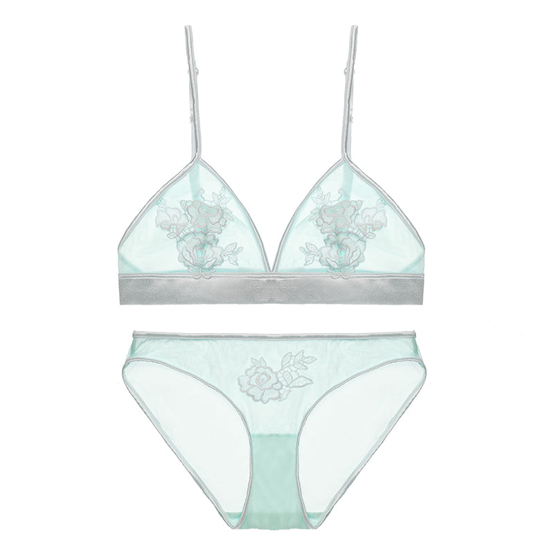Sheer Mesh Lace Floral Embroidered Bra & Panty Sets