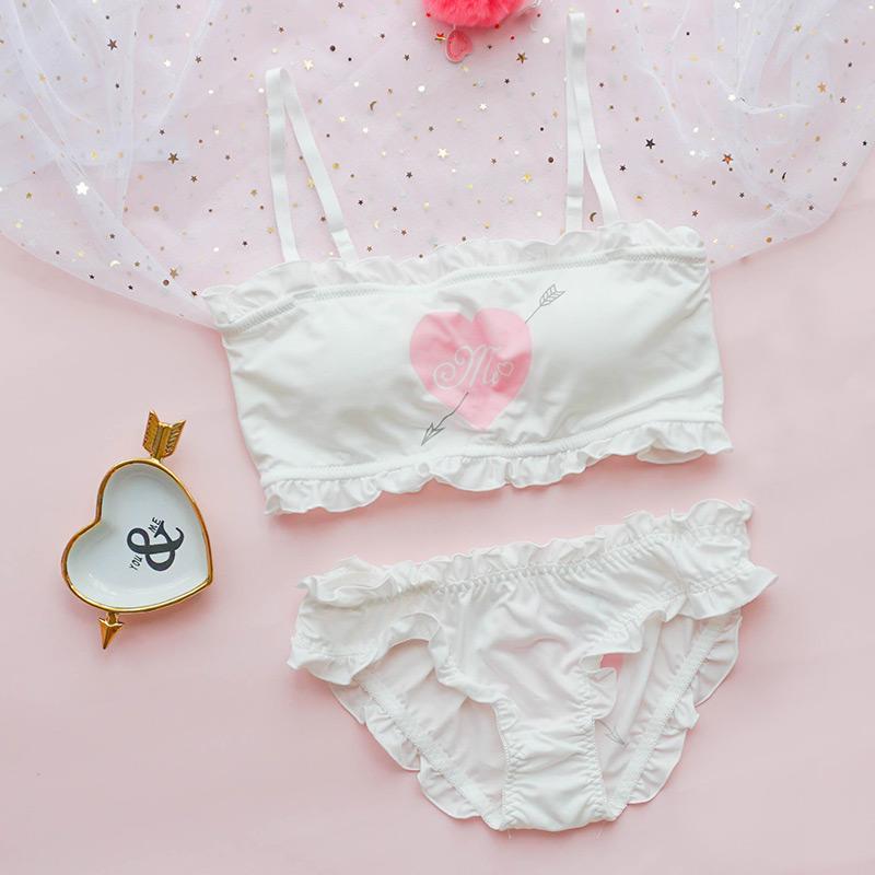 Japanese Cat Kawaii Comfy Cute Sweetie Heart Tube Top Lingerie Set