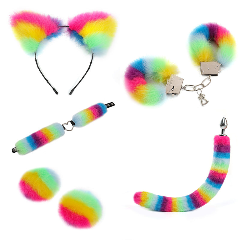Pink Anime Sexy Cat Ear Headband Butt Plug Tail Set