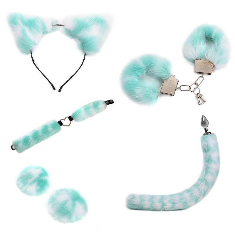 Pink Anime Sexy Cat Ear Headband Butt Plug Tail Set