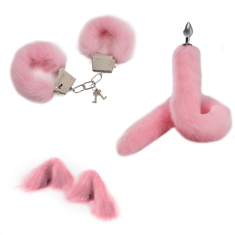 Pink Anime Sexy Cat Ear Headband Butt Plug Tail Set
