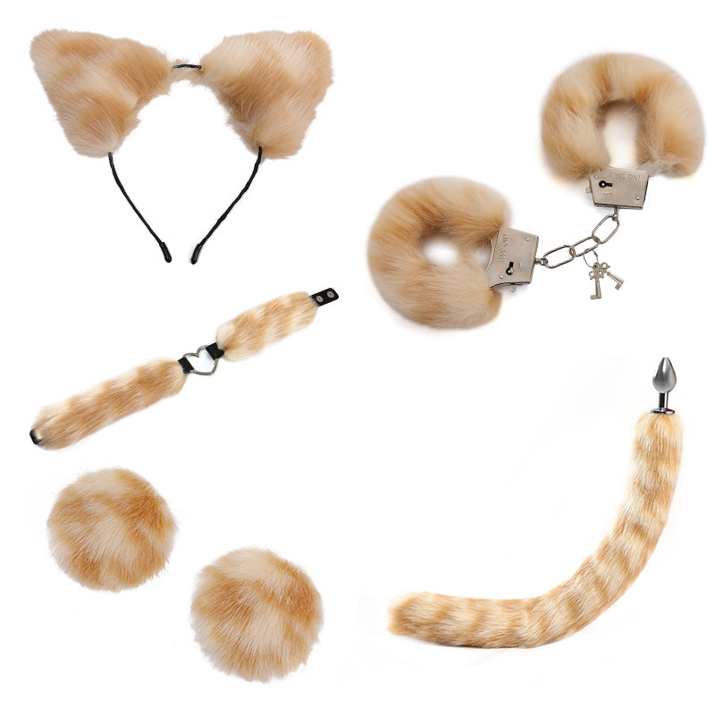 Pink Anime Sexy Cat Ear Headband Butt Plug Tail Set