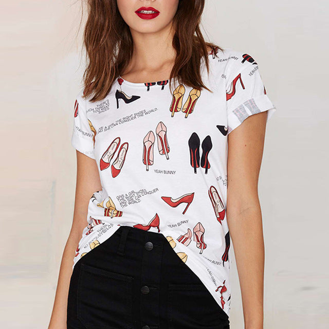 Summer Cute Printed Street Style Casual  Basic T-shirt