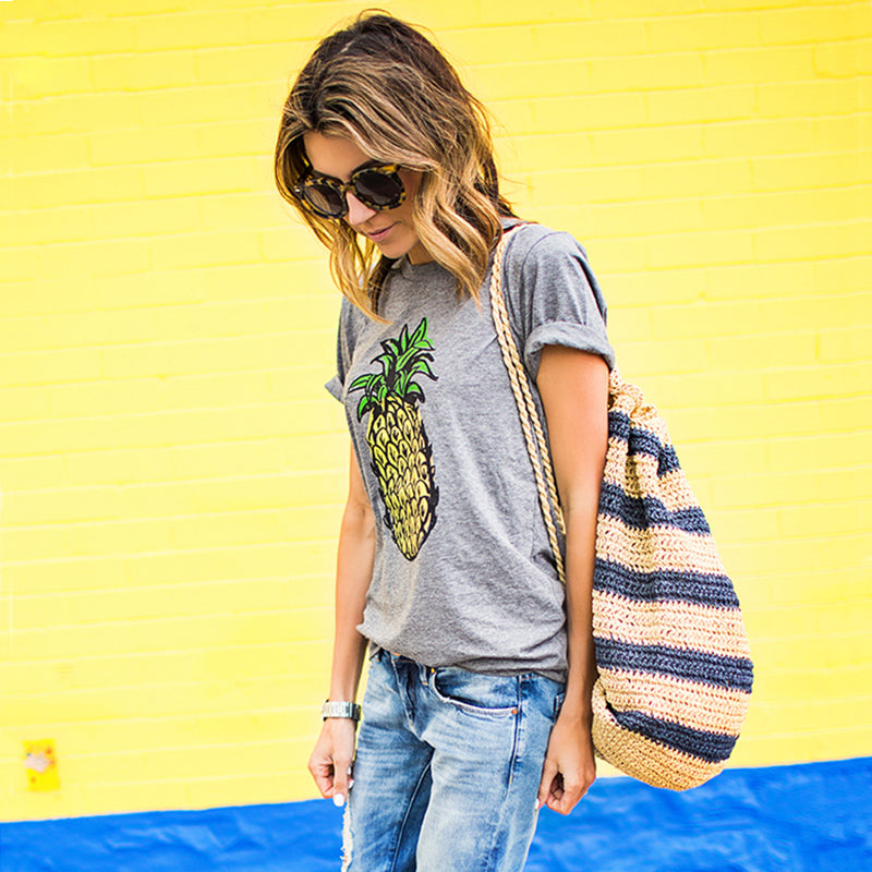 Hello Summer Pineapple Printed O-Neck T-Shirt
