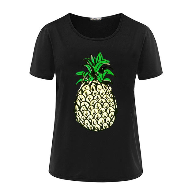 Hello Summer Pineapple Printed O-Neck T-Shirt