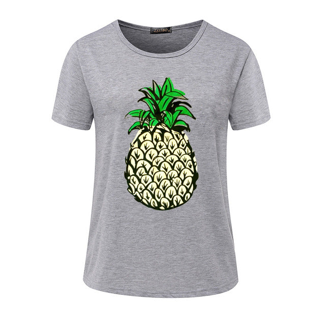 Hello Summer Pineapple Printed O-Neck T-Shirt