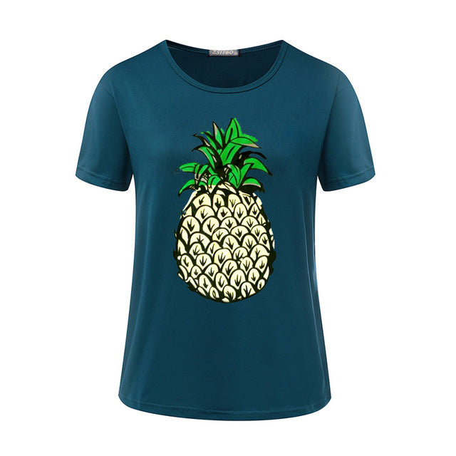 Hello Summer Pineapple Printed O-Neck T-Shirt