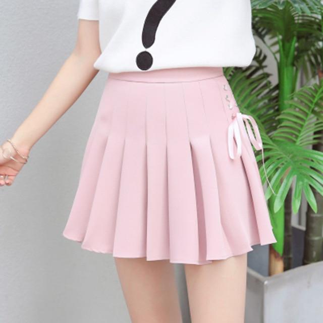 Sommer Neue Mode Feste Denim Plissee Rock Harajuku Spitze-Up Hight Taille Casual Sexy Micro Mini Röcke