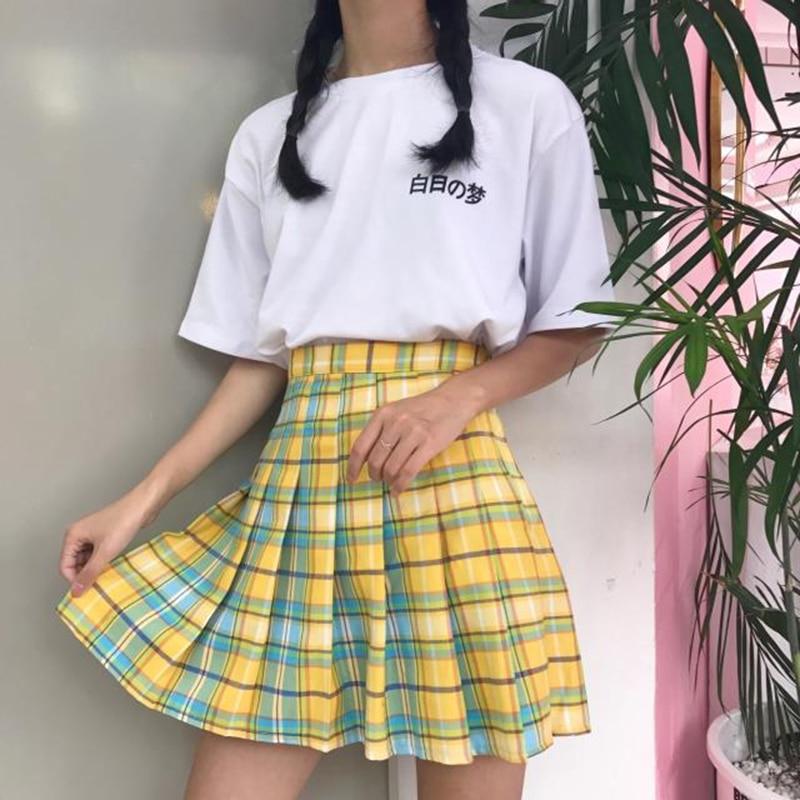 Rainbow Plaid Skirt Women Harajuku Mini Pleated Skirt Cute High Waist Sexy Female Bottoms